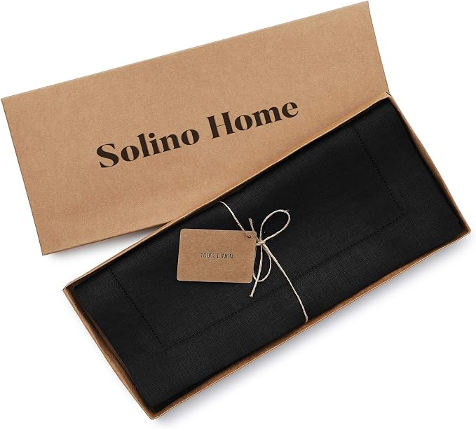 Solino Home 100% Linen Table Runner Black, Classic Hemstitch 14 x 108 in | - Image 5