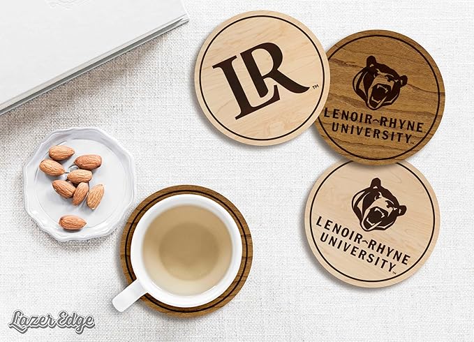 LazerEdge Lenoir Rhyne Bears Wooden Coaster Set - Maple Wood - Officially Licensed Product - 4-Pack