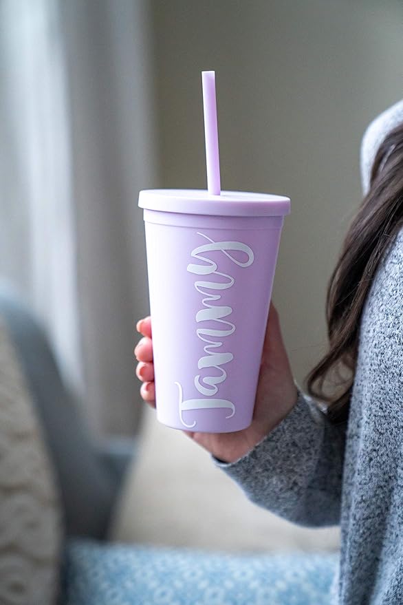 STRATA CUPS 16 Oz Tumbler with Lid and Straw (12 pack) - Pastel Lilac Colored Cups, Double Wall Matte Acrylic Tumblers with Lids and Straws Cleaner! Vinyl Customizable DIY Gifts for Event and Parties