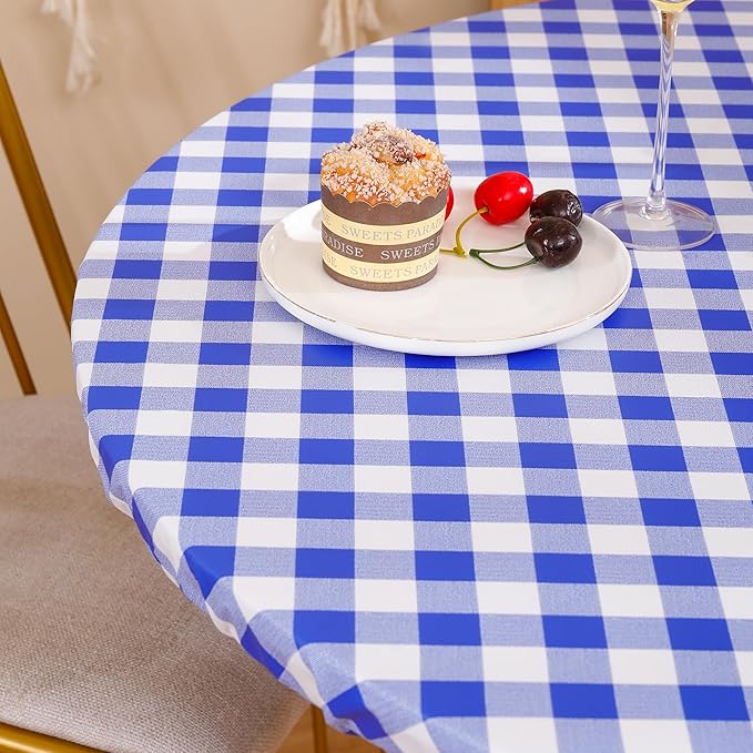 Walrus Round Vinyl Fitted Tablecloth with Flannel Backing Elastic Edge Design Table Cover Waterproof Oil-Proof PVC Table Cloth Stain-Resistant Best for 37"-44" Round