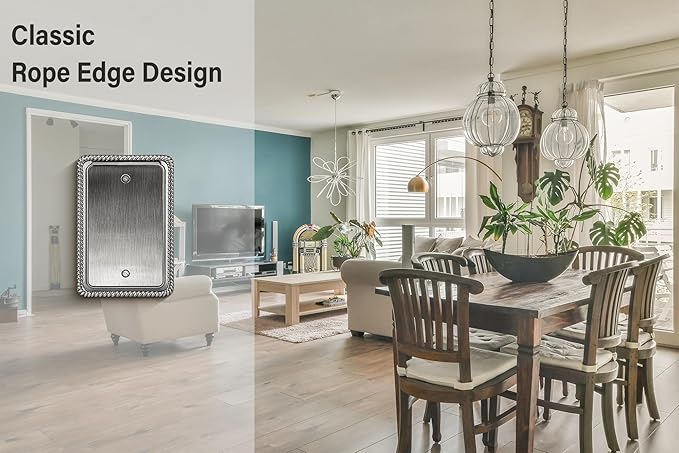 Henne Bery Rope Edge Decorative Wall Plate Switch Plate Outlet Cover (Single Blank, 2 Pack, Heirloom Silver)