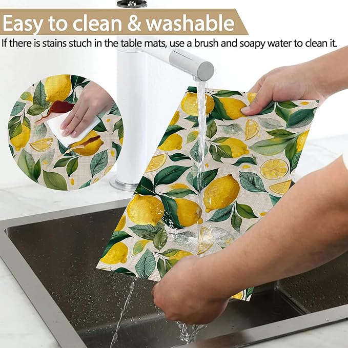 Tropical Fruit 12x18 Inch Placemats Set of 6 - Waterproof, Non-Slip & Washable Boho Colorful Table Mats for Kitchen & Dining Table Placemats