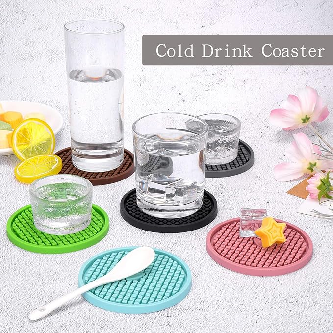 ME.FAN Silicone Coasters [6 Pack] Thickened Drink Coasters with Holder - Cup Mat - Non-Slip, Non-stick, Stay Put, Deep Tray - Prevents Furniture and Tabletop Damages(Peppermint Green)