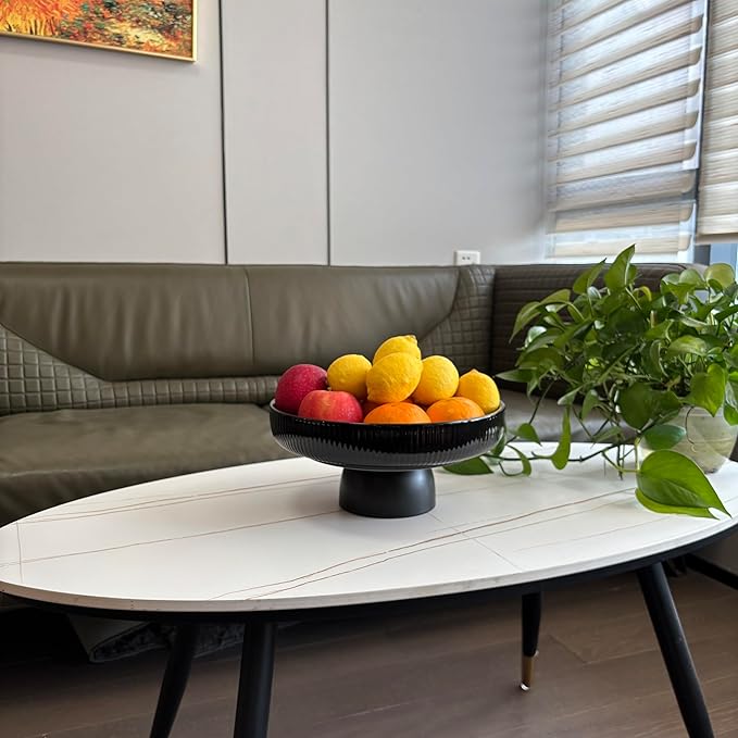 Ceramic Fruit Bowl,11" Black Fruit Bowl for Kitchen Counter, Pedestal Bowl, Kitchen Counter Décor, Key Holder Bowl, Extra Large (Black)