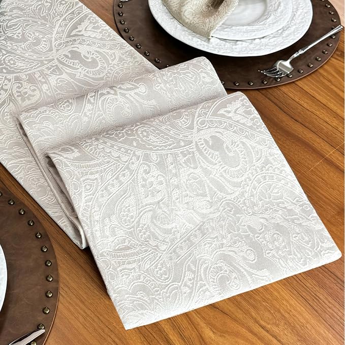 Waterproof Jacquard Table Runner, 12x144 Inch, Milky White | Thick Table Runner by ZIWUROAD