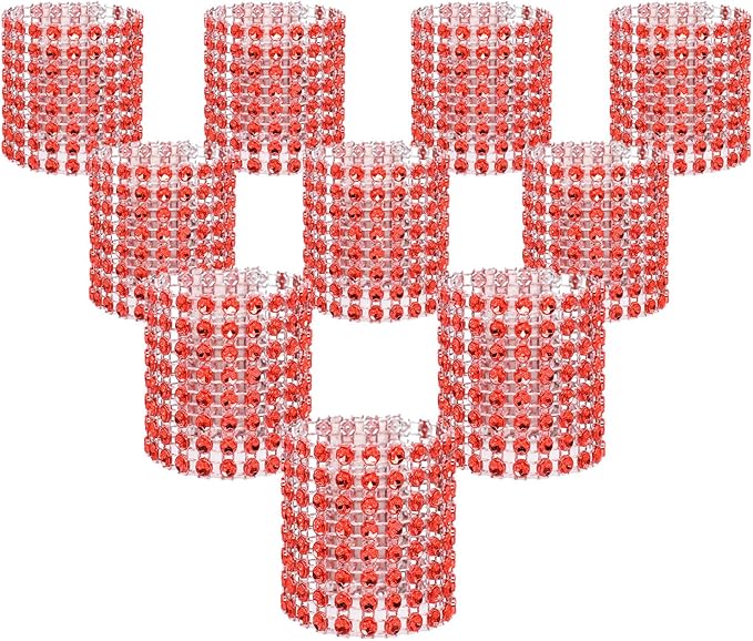 KPOSIYA Napkin Rings, Pack of 120 Rhinestone Napkin Rings Diamond Adornment for Place Settings, Wedding Receptions, Dinner or Holiday Parties, Family Gatherings (120, Red)