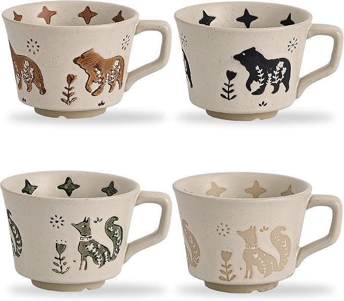 12 oz Vintage Ceramic Coffee Mug Set of 4 by SwuutKitchen