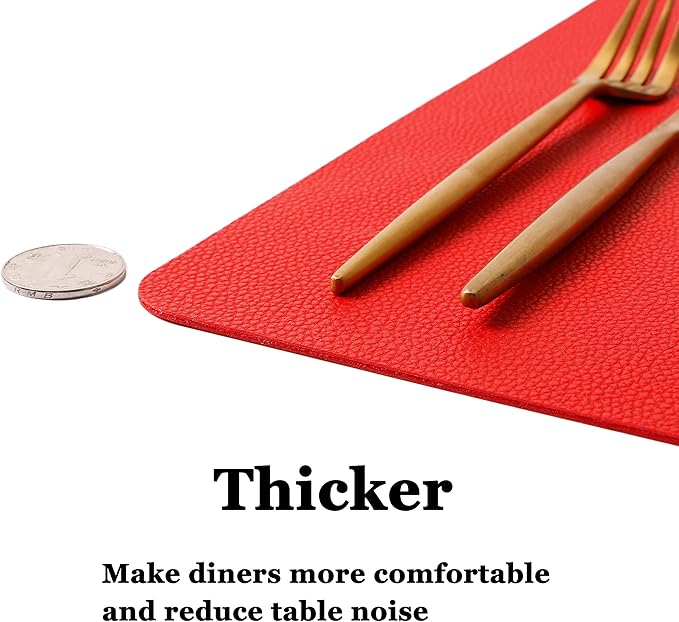 Wipeable Placemats Leather Table Mats Waterproof Heat-Resistant Easy to Clean for Dining Table Set Kitchen Table (4, Red)