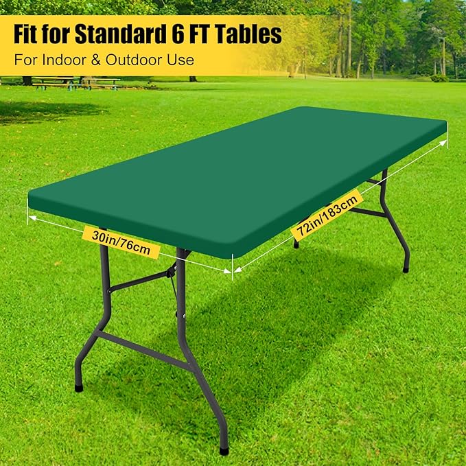 Smiry Rectangle Tablecloth, Elastic Fitted Flannel Backed Vinyl Tablecloths for 6ft Folding Tables, Waterproof Wipeable Table Covers for Indoor, Outdoor, Picnic and Camping (Emerald Green, 30"x72")