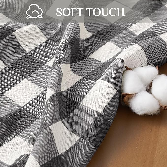 Softalker Checkered Tablecloth Rectangle, Outdoor Linen Cotton Gingham Table Cloth with Tassel, Heavy Duty Wrinkle Free Buffalo Plaid Table Cover for Kitchen Dining Home Party - 55 x 102 Inch, Black
