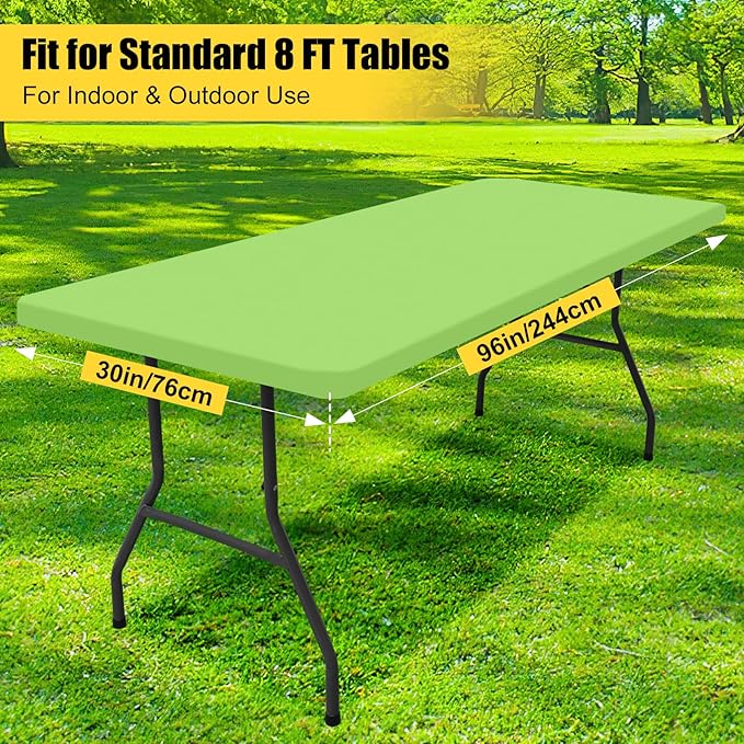 Smiry Rectangle Picnic Table Cloth, Waterproof Elastic Fitted Tablecloths for 8 Foot Tables, Washable Polyester Table Cover for Camping, Indoor and Outdoor (Lime Green, 30"x96")