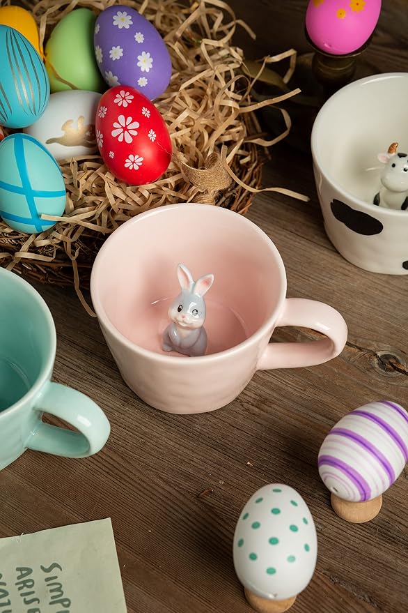 DIHOclub Rabbit Ceramic Cup Hidden 3D Animal Inside Mug, Cute Cartoon Bunny - Image 2