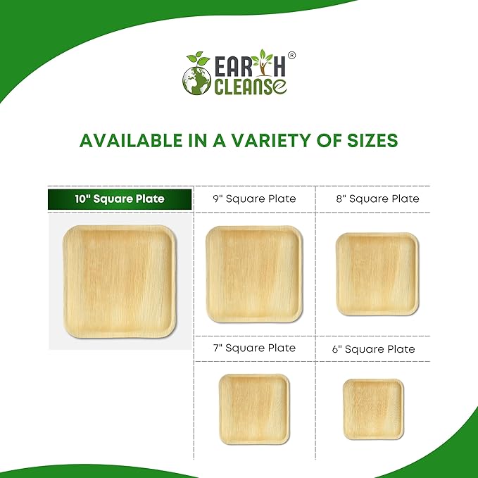 Compostable Palm Leaf Plates 10" Square (50 Pack) | Disposable Biodegradable Plates Like Bamboo & Wooden | Microwave & Oven Safe | Eco-Friendly