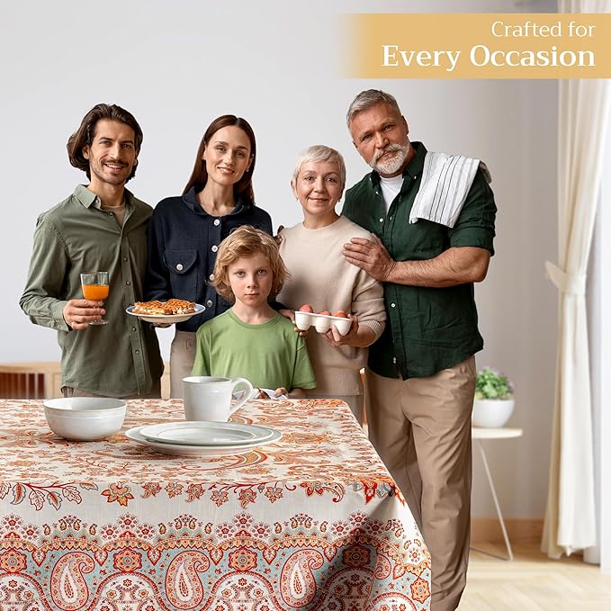 Maison d' Hermine Table Cloth Rectangle Table 100% Cotton 60 x 108 Inches Fall Tablecloth Reusable Everyday Use for Thanksgiving Christmas Decorations Dining Farmhouse Party (Cachemire)
