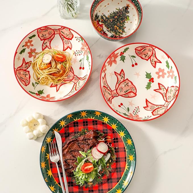 42 OZ Pasta bowls Set of 4, Pink Plates and bowls for Kitchen,Dinner, Christmas and Daily Meals, Versatile Salad Bowls for Holiday Entertaining,Microwave and Dishwasher Safe, Pink