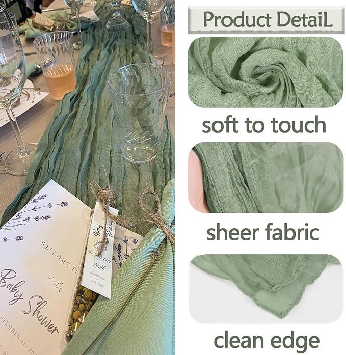 4 Pack Sage Green Cheesecloth Table Runner 20 x 120 inch Gauze Table Runners 10 - Image 3