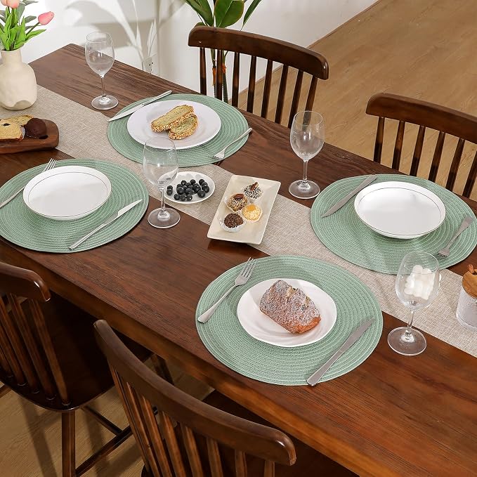 SHACOS Round Placemats Set of 8 Washable 15 inch Round Table Mats Cotton - Image 2