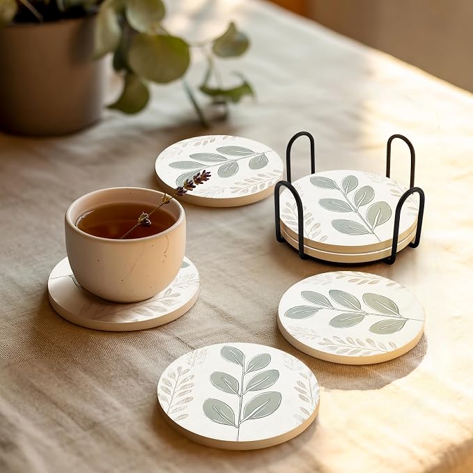 VEYRO Ceramic Coasters Set of 6 – Absorbent Stone Drink Coasters - Image 2