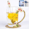 Flower Tea Cup, Butterfly Daisy Glass Fancy Coffee Mug by Unknown