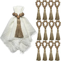 Napkin Rings Set of 12, Wooden Napkin Rings,Wood Bead Elastic Farmhouse Napkin Ring with Tassel,Boho Napkin Holder for Table Decor,Weeding,Dinner,Party(Light Brown)