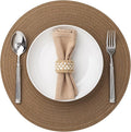 Round Placemats Set of 6 Woven Placemats Washable Braided Table Mats for Dining Table Heat Resistant Non-Slip Circle Place Mats(Brown)