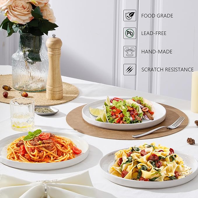 LIANYU Dinner Plates Set of 6, 7.9 Inch Large Ceramic Dessert Plate for Kitchen, Porcelain Serving Dishes for Salad Appetizer Cake Bread, Scratch Resistant, Microwave & Dishwasher Safe, Polar White