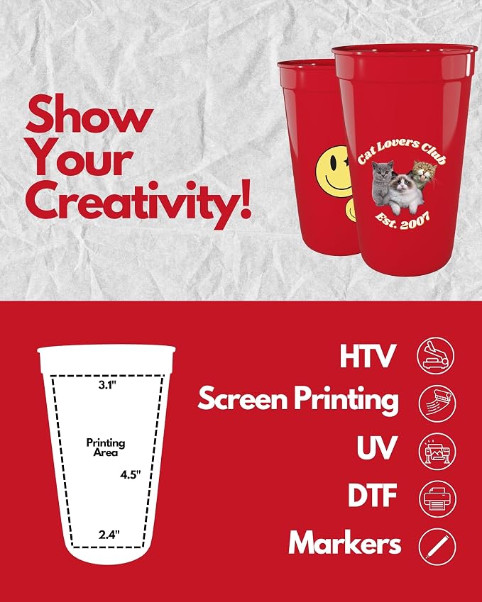 PartyPrints 100 Pack 22 oz Red Reusable Blank Plastic Cups, Colored Plastic - Image 3
