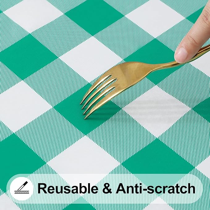 Smiry Rectangle Picnic Table Cloth, Elastic Waterproof Fitted Vinyl Tablecloths, Flannel Backed Buffalo Plaid Table Covers for Dining, Camping, Outdoor (White and Green, 30" x 48")