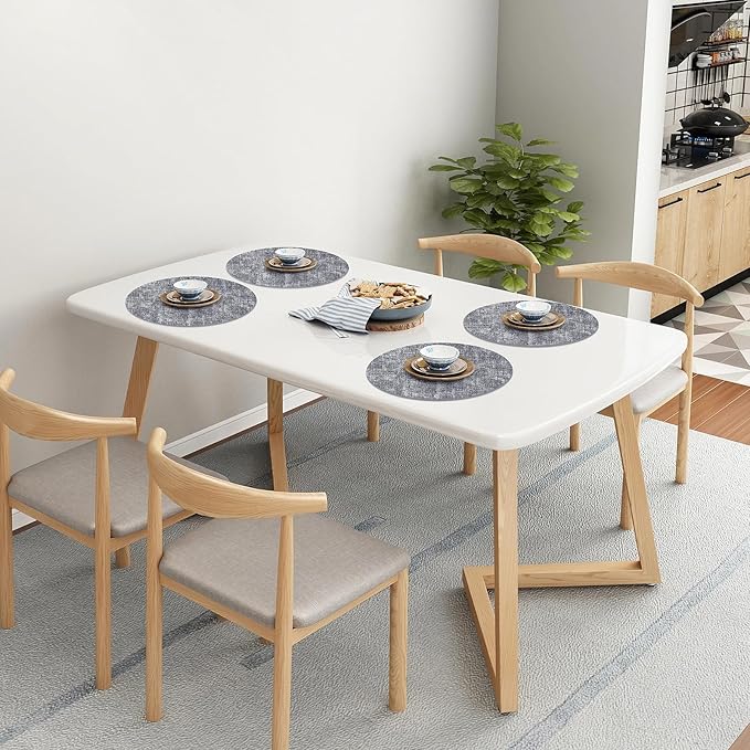 Homaxy Round Faux Leather Placemats and Coasters, Washable Dual-Side Table Mats, Wipeable Heat-Resistant Dining Place Mats for Outdoor and Indoor, Set of 8, Diameter 13 and 3.93 inch, Black