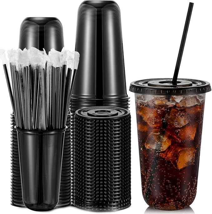 Ziliny 50 Sets 18oz Black Plastic Cups by Ziliny