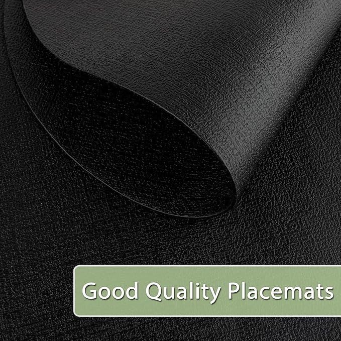 Placemats for Dining Table Set of 6 Non-Slip, Heat Resistant Oval Leather Placemat Double Layer, Waterproof Table Mats Easy to Clean for Kitchen Dining Room Coffee Office Table, Black