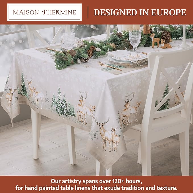Maison d' Hermine Table Cloth Rectangle Table 100% Cotton 70 x 90 Inches Fall Tablecloth Reusable Everyday Use for Thanksgiving Christmas Decorations Dining Farmhouse Party (Deer in The Woods)