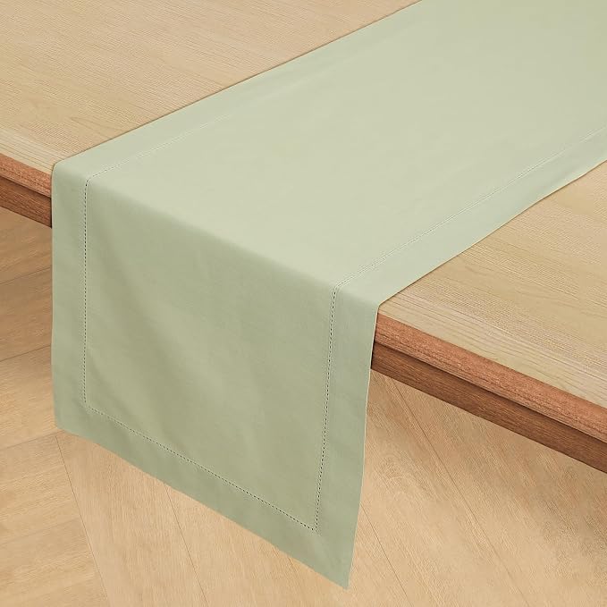 Solino Home Cotton Linen Table Runner Sage, Hemstitch Collection 14 x 48 in | - Image 2