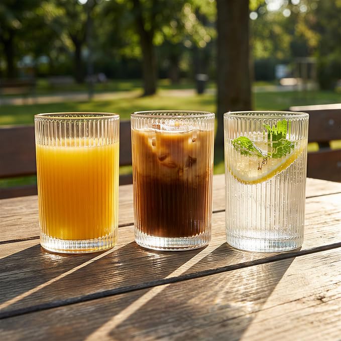 Set of 6 Large capacity Ribbed Glassware, 17oz Vintage Clear Glass Tumbler - Image 6
