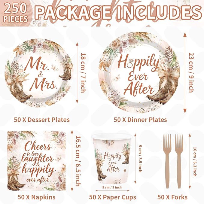 250Pcs Boho Cowgirl Bridal Shower Party Supplies - Image 2