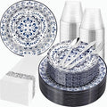 175 Pcs Blue Plates for 4th of July | Floral Disposable Dinnerware Set. by Hioasis