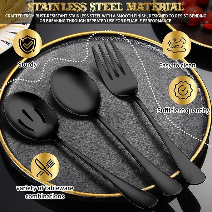 30pcs Stainless Steel Serving Utensils Set for Parties& Buffets, Catering, Banquets, Weddings and Events (Black)