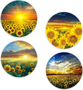 Drinks Coasters Set of 4, Sunflower Round 4" Cup Coasters, Absorbent Ceramic Stone Coasters with Cork Base, Cute Coasters for Table Home Décor, Ideal Gifts for Women Men