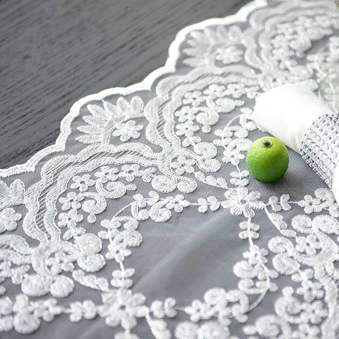 SUTAVIA Lace Patio Table Runner 12"×70" White Embroidered Dresser Scarf | - Image 5