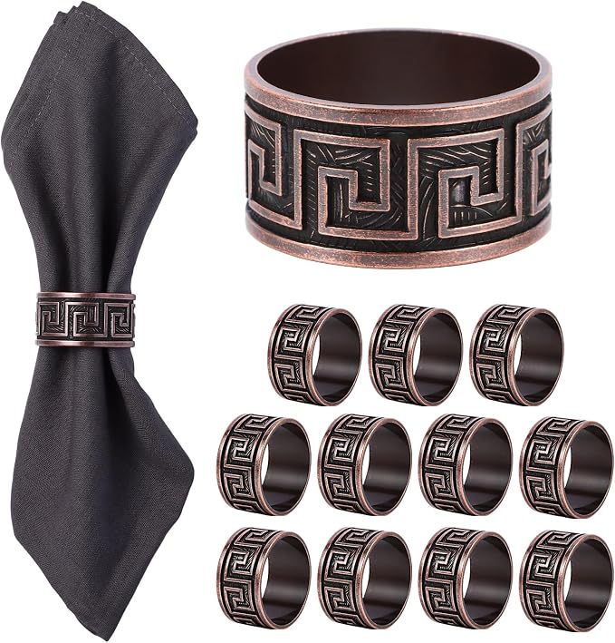 Bronze Napkin Rings Set of 12, Premium Meander Napkin Rings Bulk, Greek Key by MagicRealForBetterLife