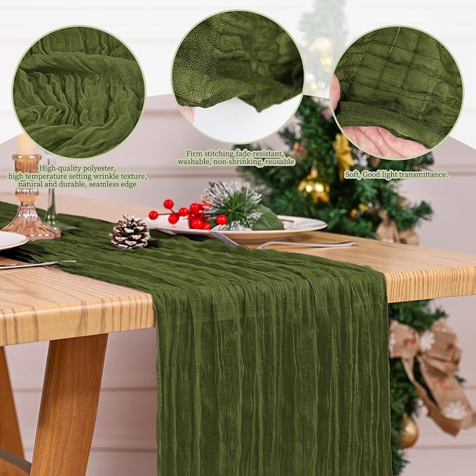 8 Pack Olive Green Table Runner 17 x 108inch Cheesecloth Table Runner Boho - Image 5