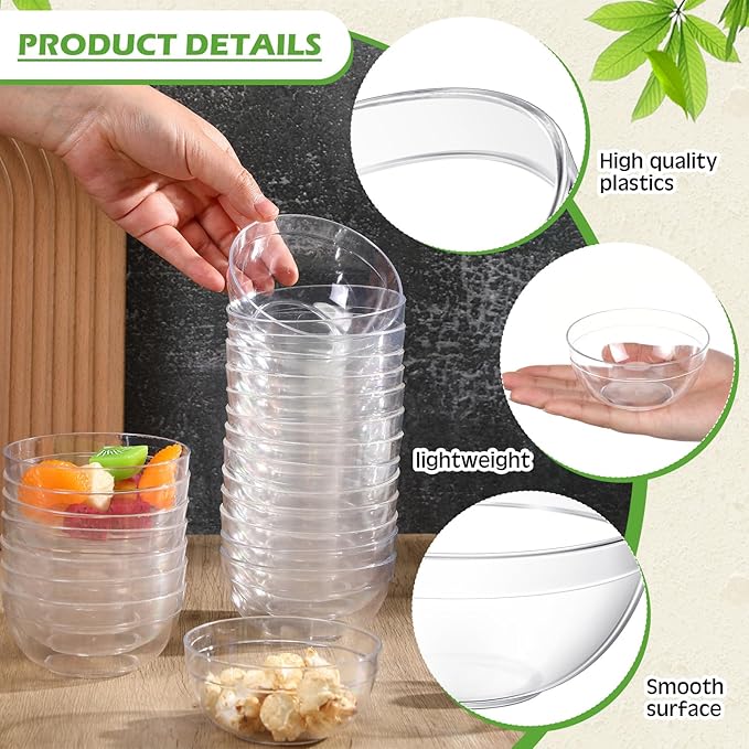 30 Pcs 3.5'' 4 oz Small Clear Plastic Bowls Mini Meal Prep Bowl Round Stackable Ingredient Containers for Dipping Sauce, Spice, Nuts, Snack, Ice Cream, Candy Dishes, Dessert Bowls