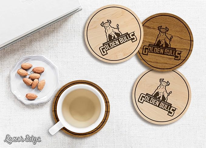 LazerEdge John C Smith Golden Bulls Wooden Coaster Set - Cherry Wood - Officially Licensed Product - 4-Pack
