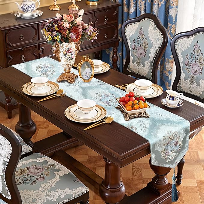 Elegant Table Runner 60" Thick Chenille Delicate Gorgeous Flower Pattern | Decor - Image 7