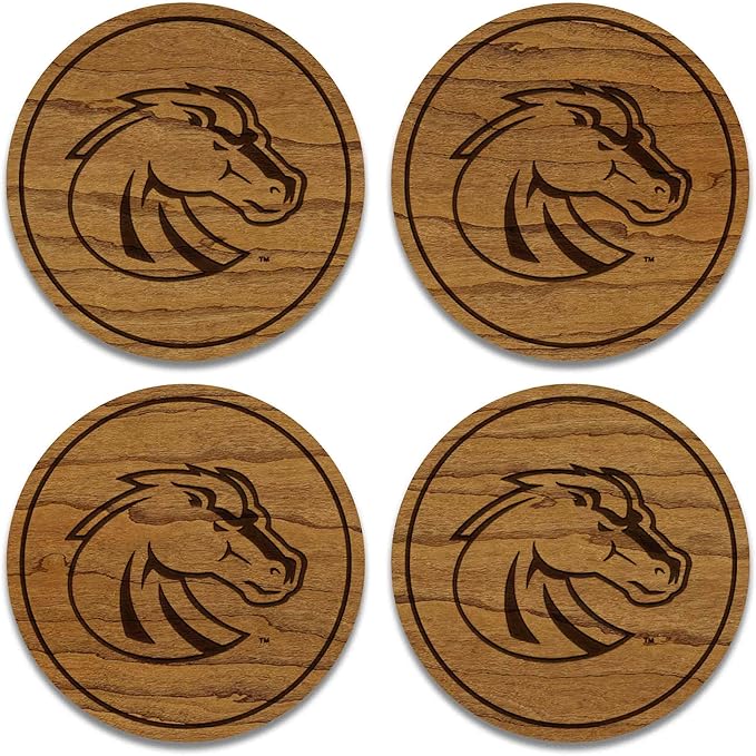 LazerEdge Boise State Broncos Wooden Coaster Set - Cherry Wood - Officially Licensed Product - 4-Pack