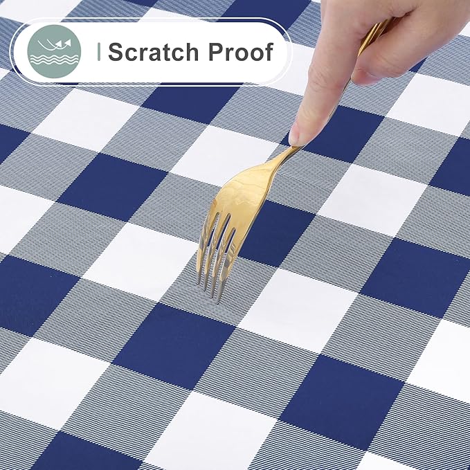 misaya Rectangle Waterproof Vinyl Table Cloth, Buffalo Flannel Backed Tablecloth, Wipeable Plastic Table Cover for Dinner, Kitchen, Outdoor (54" x 78", White and Navy)