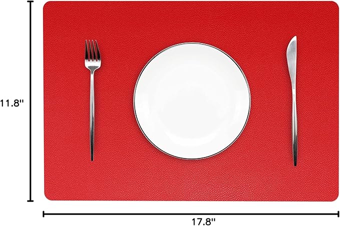 Jovono Wipeable Leather Table Mats, Waterproof Heat-Resistant, Easy to Clean, Set of 6, Red