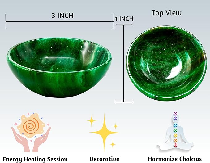 Dark Green Aventurine Crystal Bowl - 3 Inch Decorative Bowls for Room and Home Decor - Gemstone Healing Crystals for Elegant Display, Positive Energy Balance and Gift
