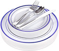 125-Piece White and Blue Fancy Plastic Plates Disposable by StockYourHome