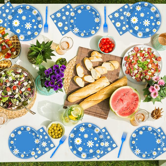 96Pcs Daisy Birthday Party Supplies Groovy Flower Paper Plates and Napkins - Image 6